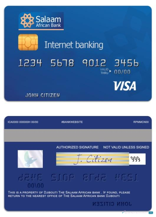 Download Djibouti The Salaam African bank visa prepaid internet card Photoshop template